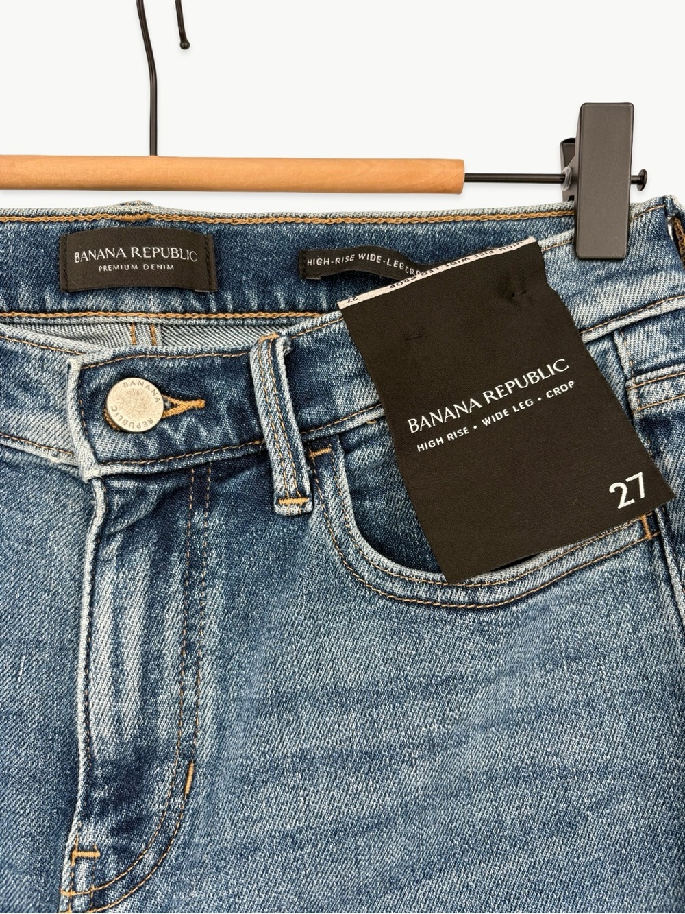 Banana Republic High Rise Wide Leg Crop Jeans 27 Raw Hem NWT Medium Wash - Picture 8 of 12